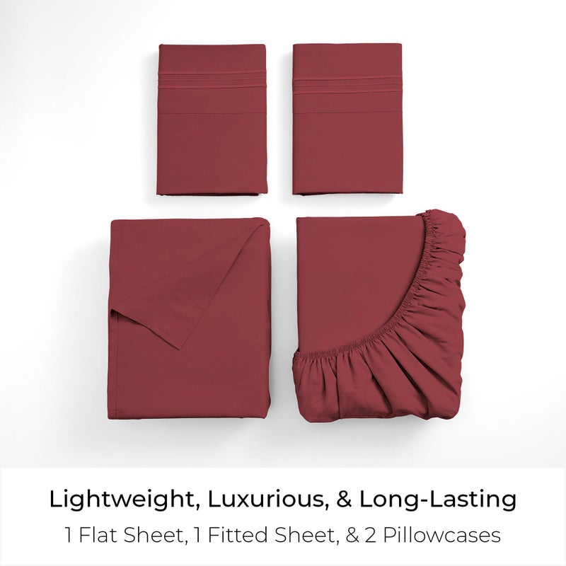 Mellanni King Sheets Set - 4 PC Iconic Collection Bedding - Hotel Luxury, Extra Soft, Cooling Bed Sheets - Wrinkle, Fade, Stain Resistant (King, Brick Red) - Image 3